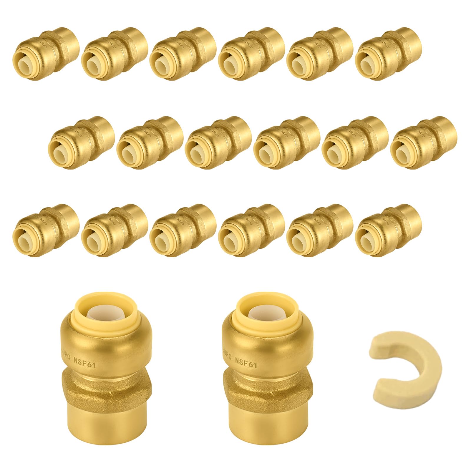 5 PCS Niikappu Push Fit 3/4 Inch x 1/2 Inch Female NPT Brass Adapters Push-Fit Fittings with Disconnect Clip to Connect PEX, Copper, CPVC Pipes