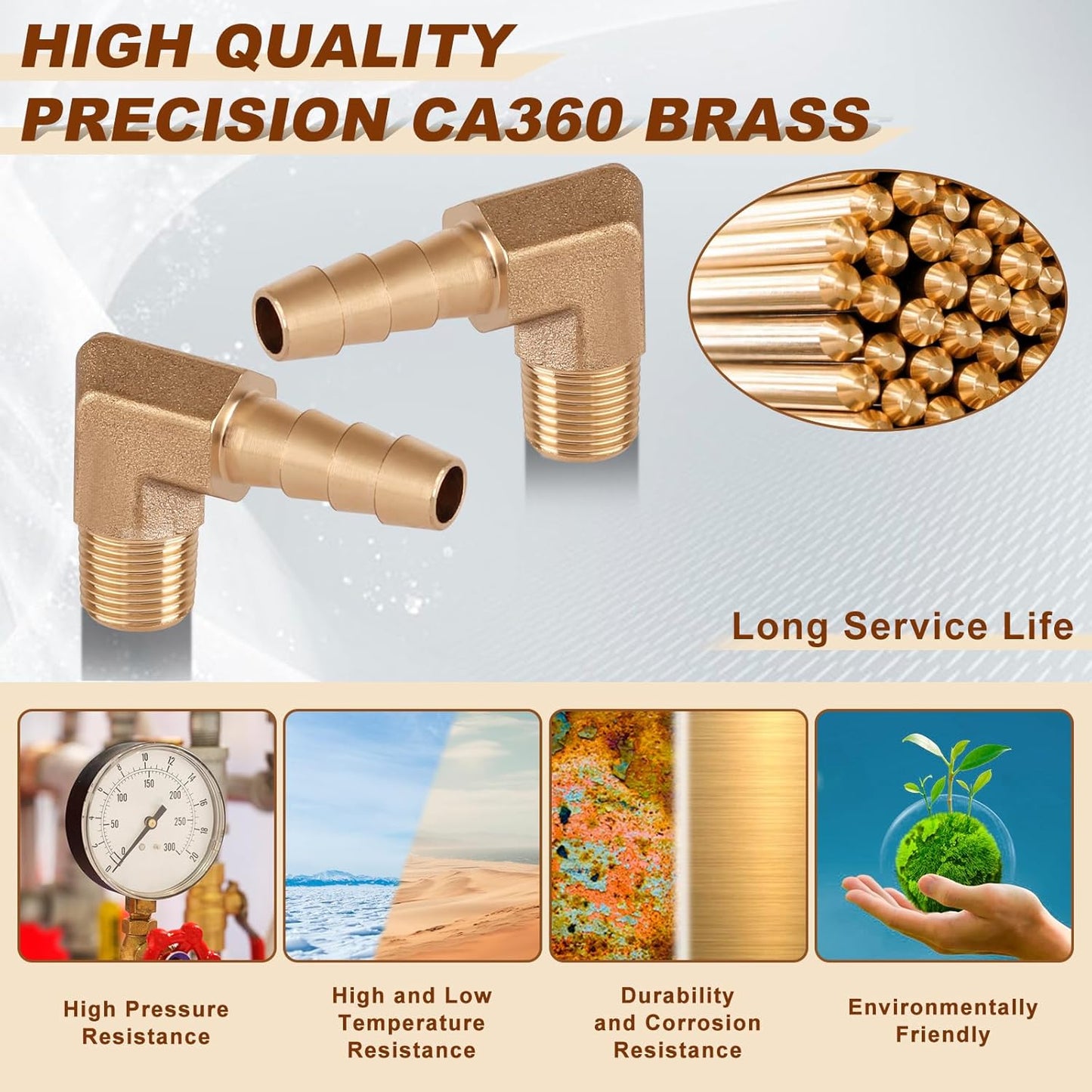 5pcs Brass Hose Barb Fittings 90 Degree Elbow 1/4 Inch Barb to 1/8 Inch NPT Male Thread Air Hose Fittings Adapter Connector Water Fuel Air Line Fittings Elbow Fittings