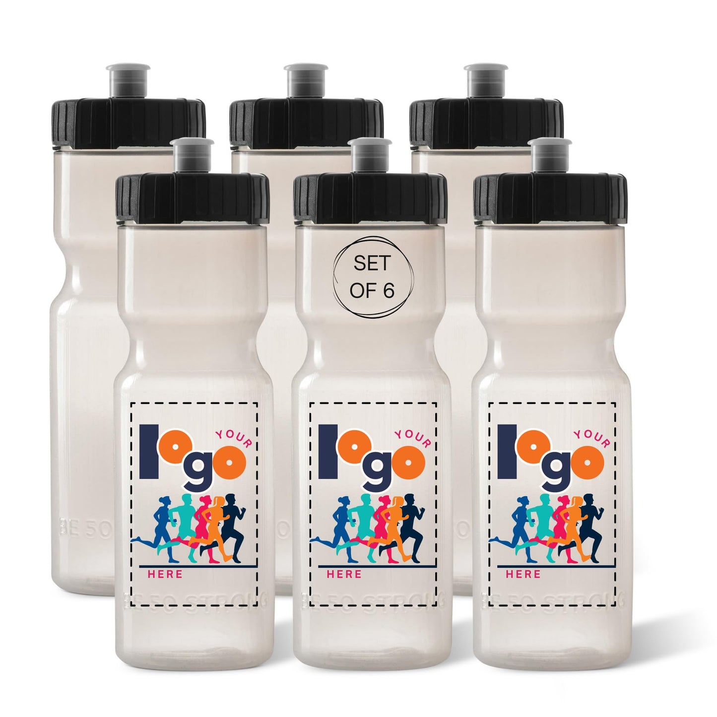 50 Strong Sports Water Bottles – Reusable 22 oz BPA-Free Plastic Bottles with Pull Top Cap – Made in USA – Top Rack Dishwasher Safe – Fits Most Bike Cages Brand