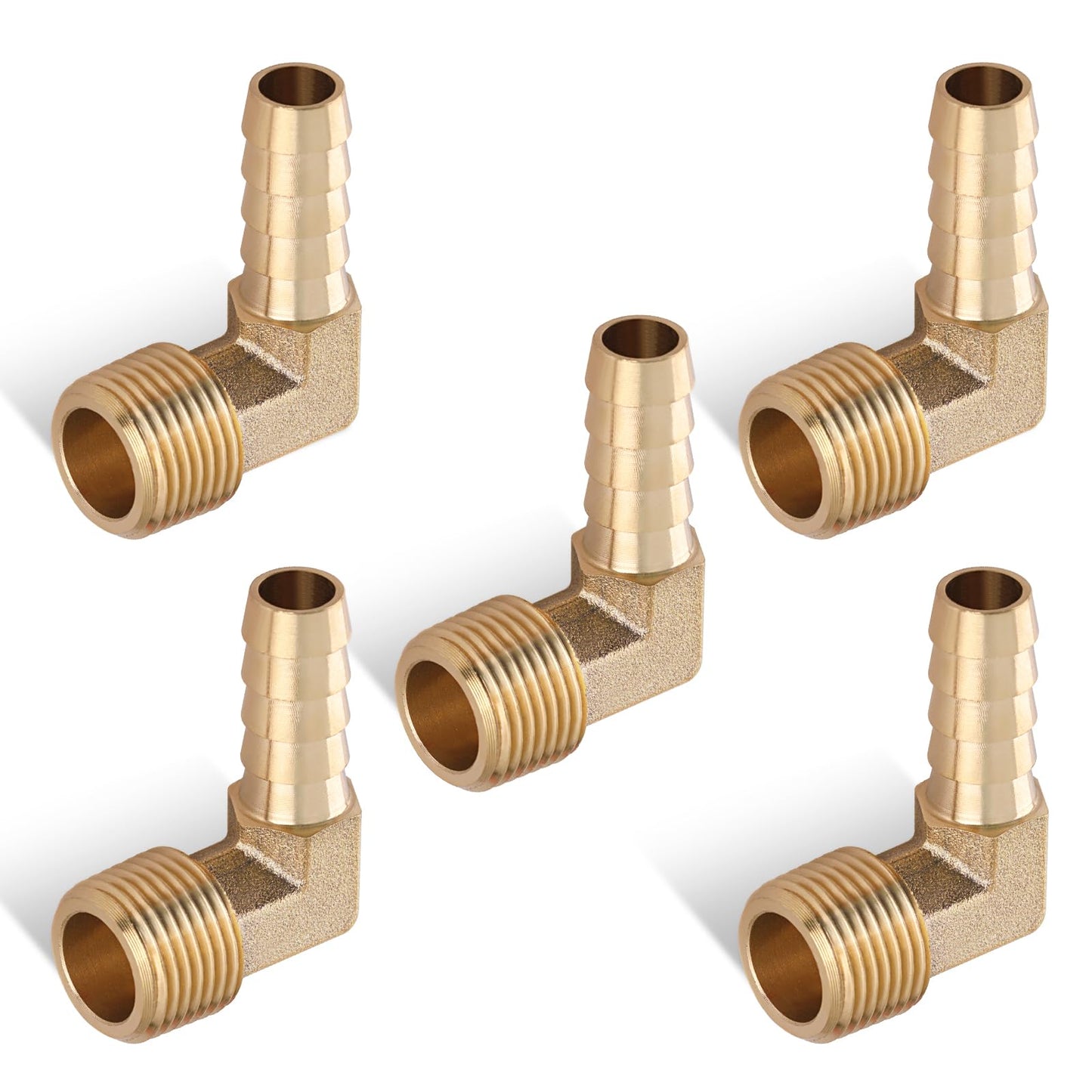 5pcs Brass Hose Barb Fittings 90 Degree Elbow 1/4 Inch Barb to 1/8 Inch NPT Male Thread Air Hose Fittings Adapter Connector Water Fuel Air Line Fittings Elbow Fittings