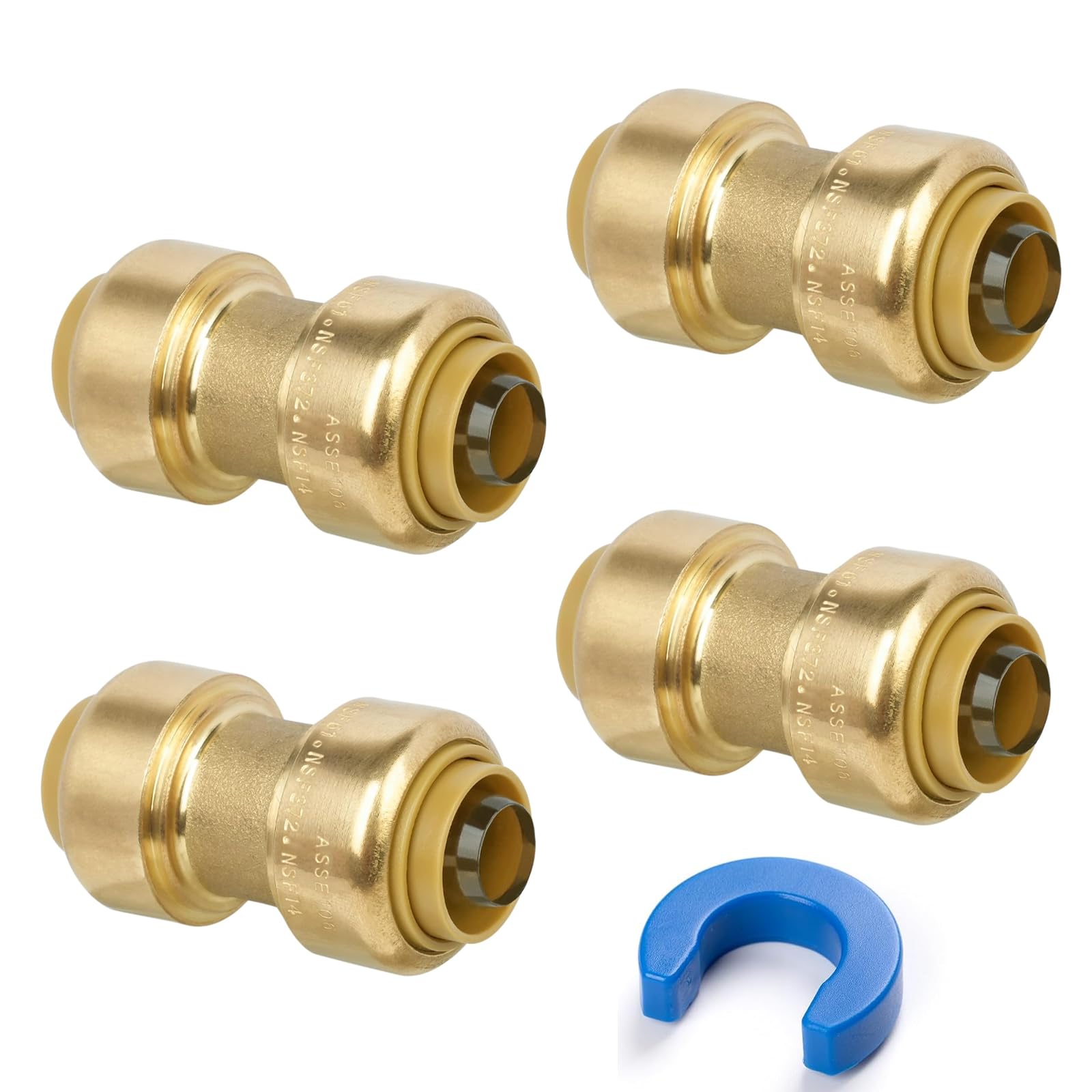 12 Pack 1/2" Pushfit Straing Coupling, Pex Fitting for Copper, CPVC Pipe, Brass Push to Connect Plumbing Fitting with Upgraded Stiffener