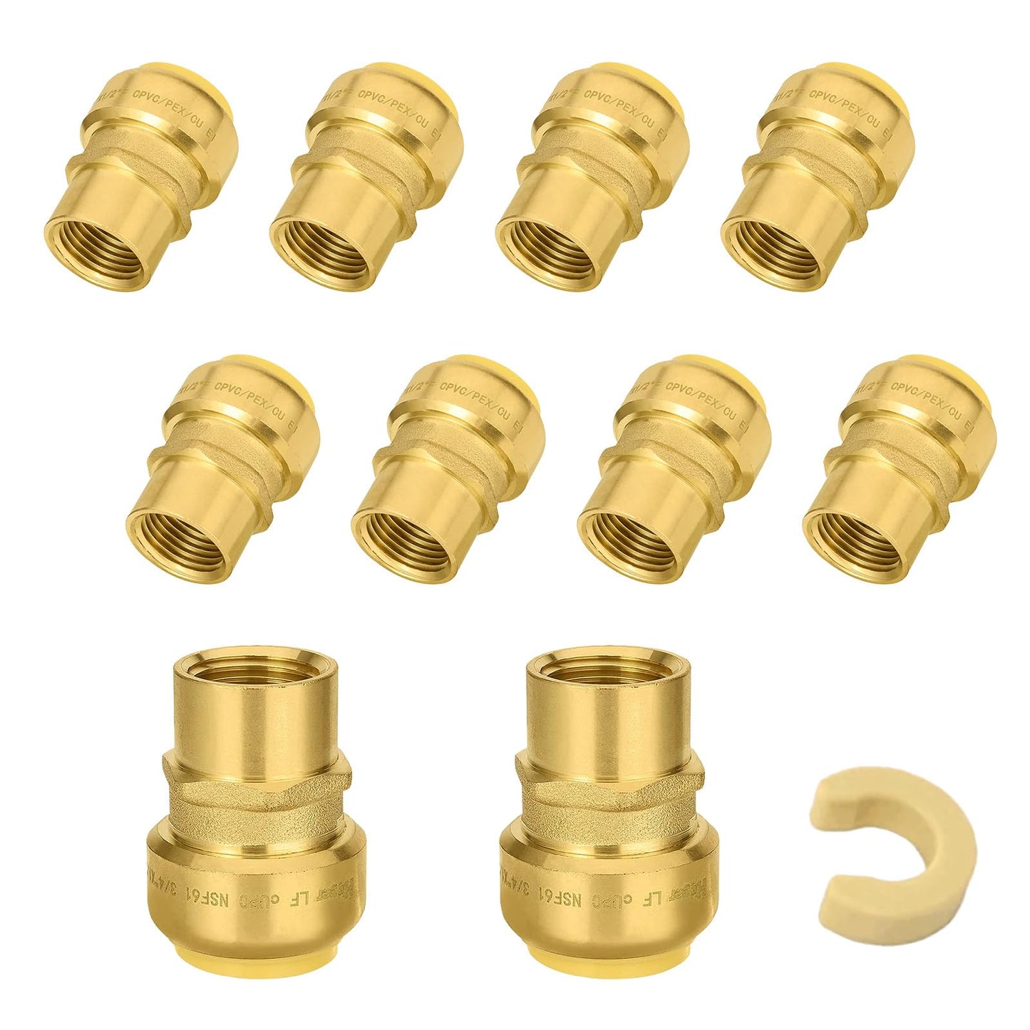 5 PCS Niikappu Push Fit 3/4 Inch x 1/2 Inch Female NPT Brass Adapters Push-Fit Fittings with Disconnect Clip to Connect PEX, Copper, CPVC Pipes