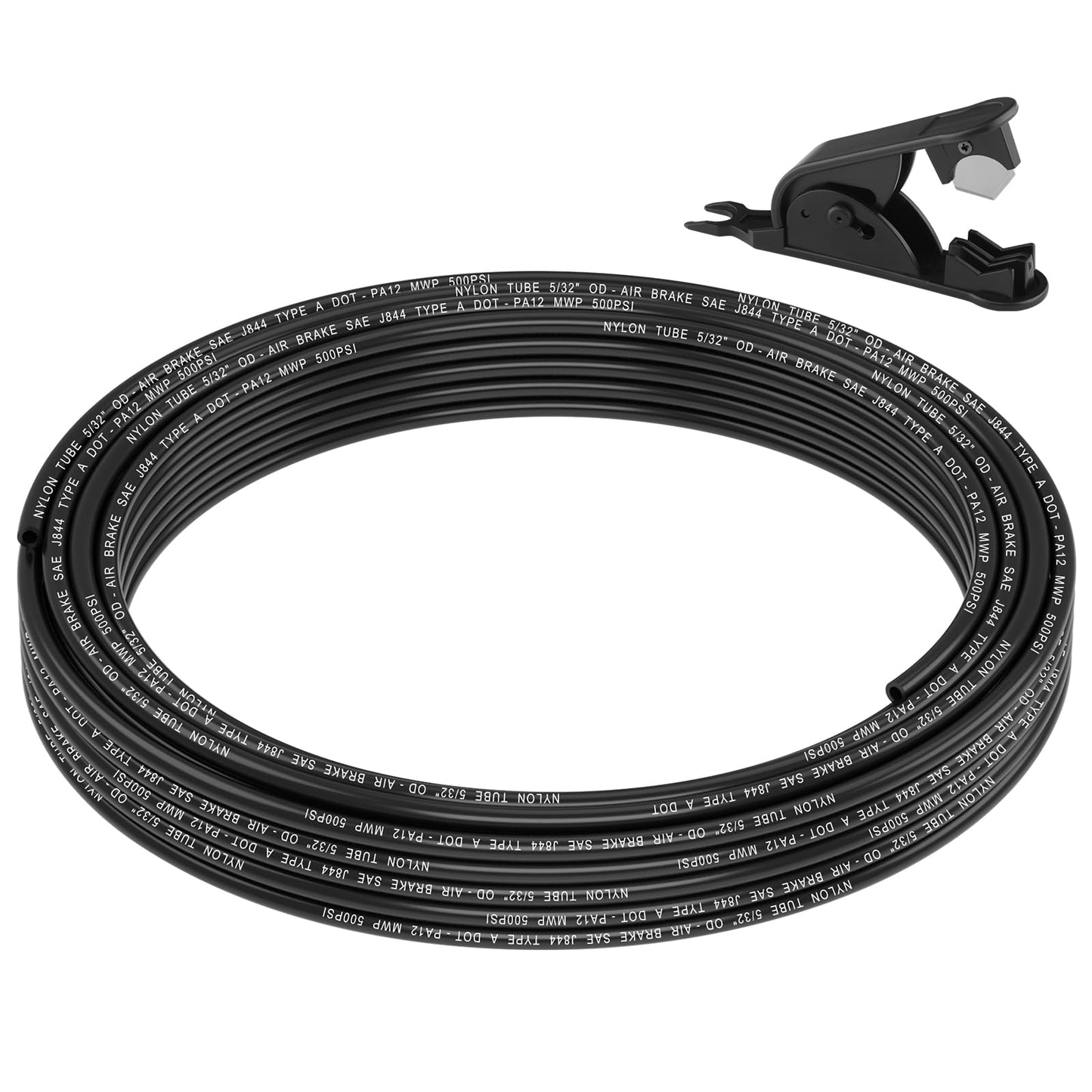 50FT 1/4 DOT Air Line SAE J844 PA12 Nylon Air Hose with Cutter 1/4” OD Pneumatic Tubing DOT Approved 1/4 Air Brake Hose for Air Suspension Kit Truck Trailer Brake System & Fluid Transfer 15.5m