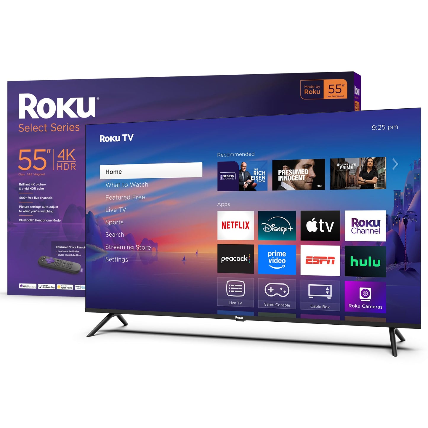 Roku Smart TV 2025 – 50-Inch Select Series, 4K HDR TV – RokuTV with Enhanced Voice Remote – Flat Screen LED Television with Wi-Fi for Streaming Live Local News, Sports, Family Entertainment