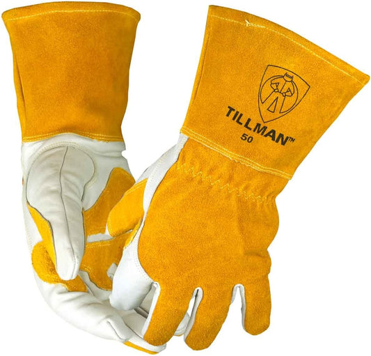 John Tillman and Co 50XL Top Grain Leather MIG Gloves with Split Leather Palm Reinforcements, Split Leather Back, Fleece Lining, Seamless Forefinger and Elastic Back (Carded), X-Large (TIL50XL)