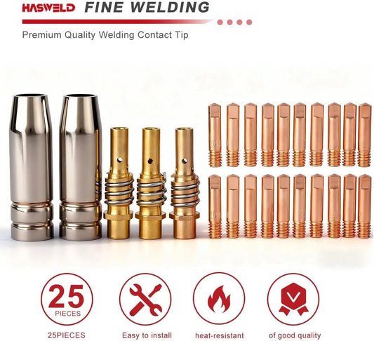 15AK Contact tip Nozzle .035 Parts kit fits Vulcan OmniPro 220 MIGMax 140 215 63616 63617 Welder & Titanium Unlimited 200 MIG170 / MIG140 57862 64804 64805 64806 Welder,25PK