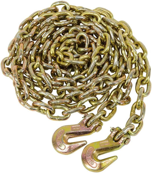 Mytee Products 3/8" x 20' Grade 70 Transport Binder Chain - Made in USA with G70 Grab Hooks - Tow Transport Binder Chain - 6,600 Lbs WLL
