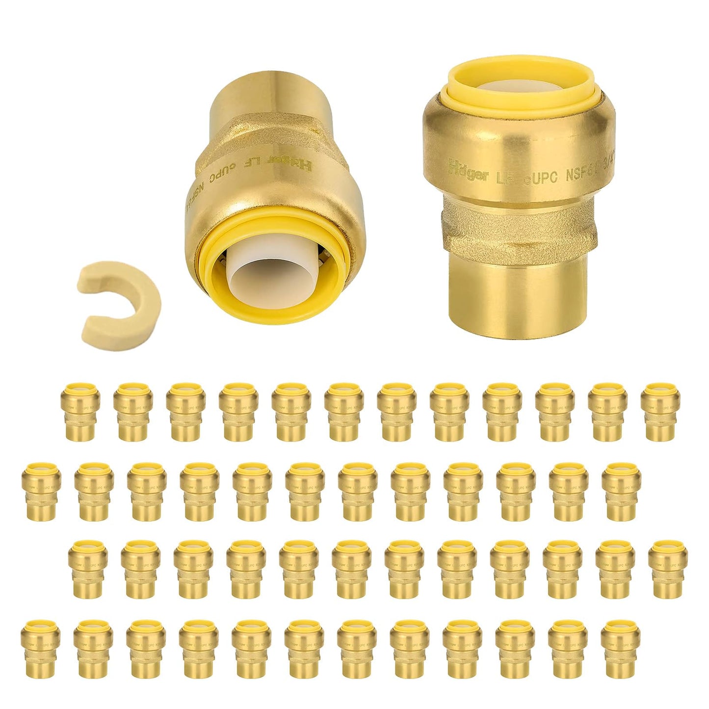 5 PCS Niikappu Push Fit 3/4 Inch x 1/2 Inch Female NPT Brass Adapters Push-Fit Fittings with Disconnect Clip to Connect PEX, Copper, CPVC Pipes