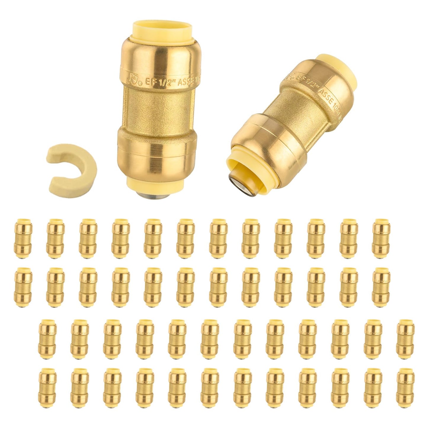 5-Pack Niikappu Push Fit Fittings, 3/4" x 3/4" Brass Plumbing Fittings to Connect PEX, Copper, CPVC, Brass Straight Coupling With Disconnect Clip(PF008-5Pack)