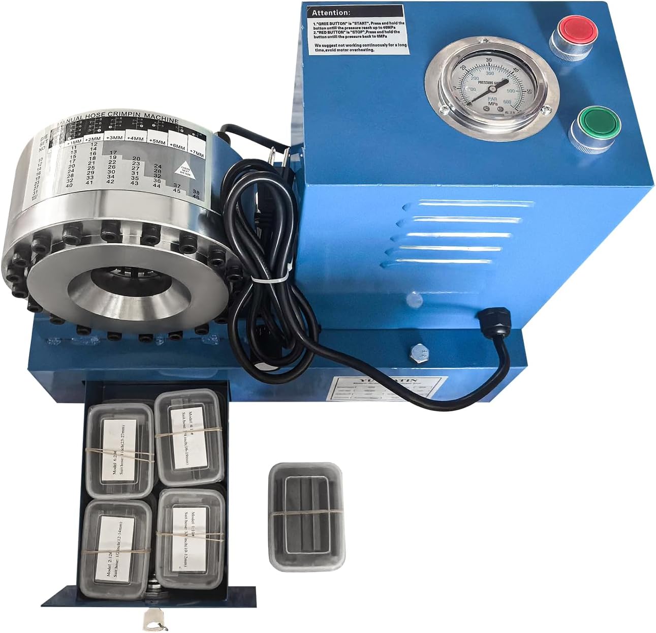 110V Electric Hydraulic Hose Crimper Machine with 9 Dies, Portable Crimping Tool with Limit Switch for AC Lines, Farm Equipment, Automotive, Multi-Diameter Hydraulic Pipe Crimper Kit