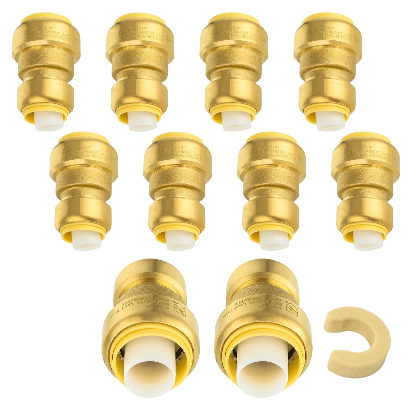 5-Pack Niikappu Push Fit Fittings, 3/4" x 3/4" Brass Plumbing Fittings to Connect PEX, Copper, CPVC, Brass Straight Coupling With Disconnect Clip(PF008-5Pack)