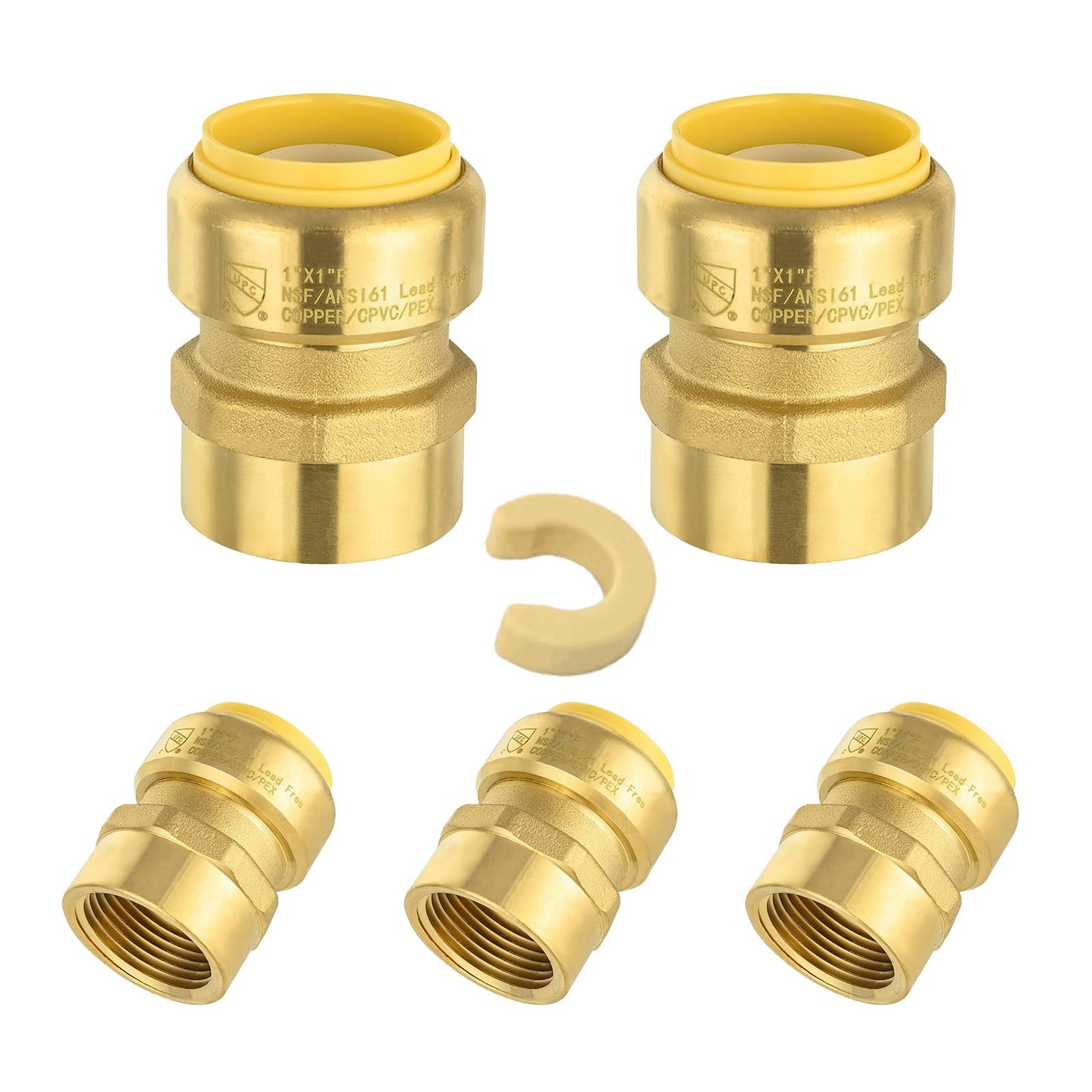 5 PCS Niikappu Push Fit 3/4 Inch x 1/2 Inch Female NPT Brass Adapters Push-Fit Fittings with Disconnect Clip to Connect PEX, Copper, CPVC Pipes