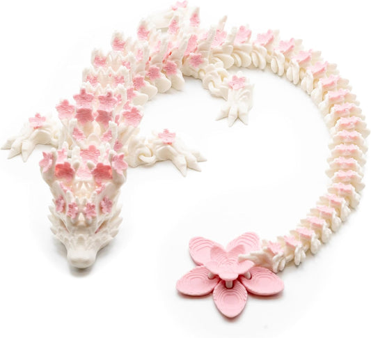 12-Inch 3D Printed Dragon – Pink and White Cherry Blossom Dragon - Made in The USA - Articulated Fidget Sensory Toy – Collectible Home and Office Decor Desk Toys