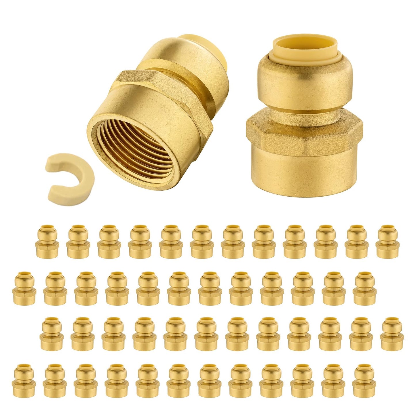 5 PCS Niikappu Push Fit 3/4 Inch x 1/2 Inch Female NPT Brass Adapters Push-Fit Fittings with Disconnect Clip to Connect PEX, Copper, CPVC Pipes