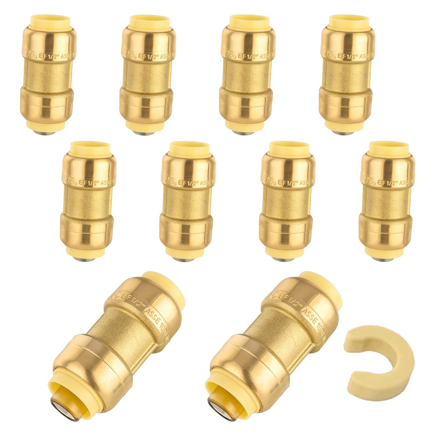 5-Pack Niikappu Push Fit Fittings, 3/4" x 3/4" Brass Plumbing Fittings to Connect PEX, Copper, CPVC, Brass Straight Coupling With Disconnect Clip(PF008-5Pack)