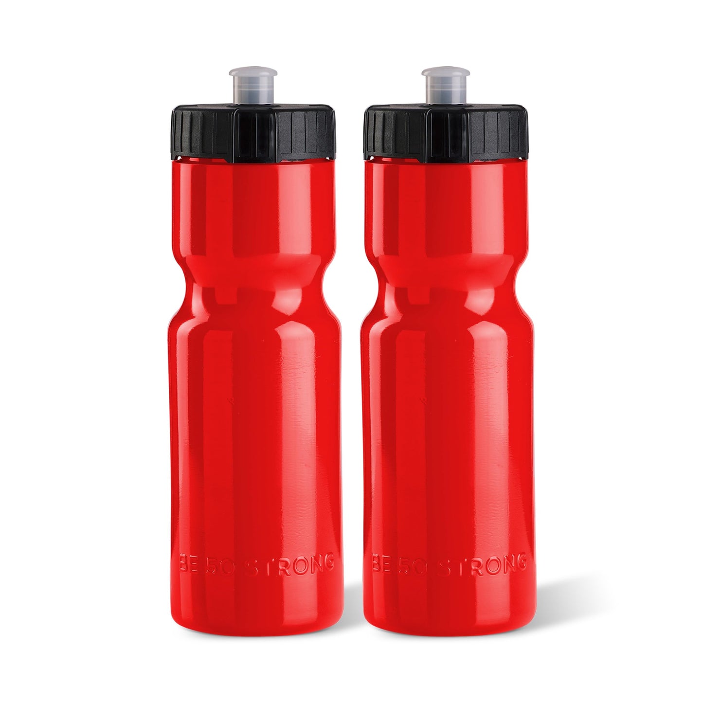 50 Strong Sports Water Bottles – Reusable 22 oz BPA-Free Plastic Bottles with Pull Top Cap – Made in USA – Top Rack Dishwasher Safe – Fits Most Bike Cages Brand