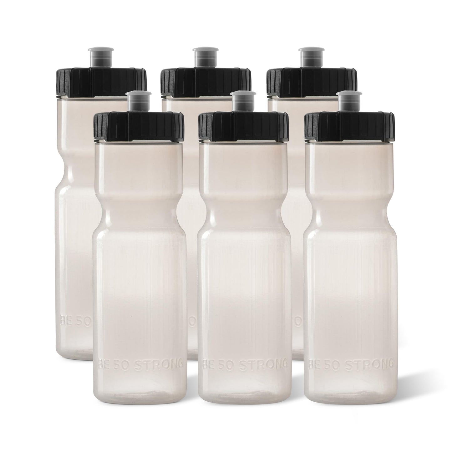 50 Strong Sports Water Bottles – Reusable 22 oz BPA-Free Plastic Bottles with Pull Top Cap – Made in USA – Top Rack Dishwasher Safe – Fits Most Bike Cages Brand
