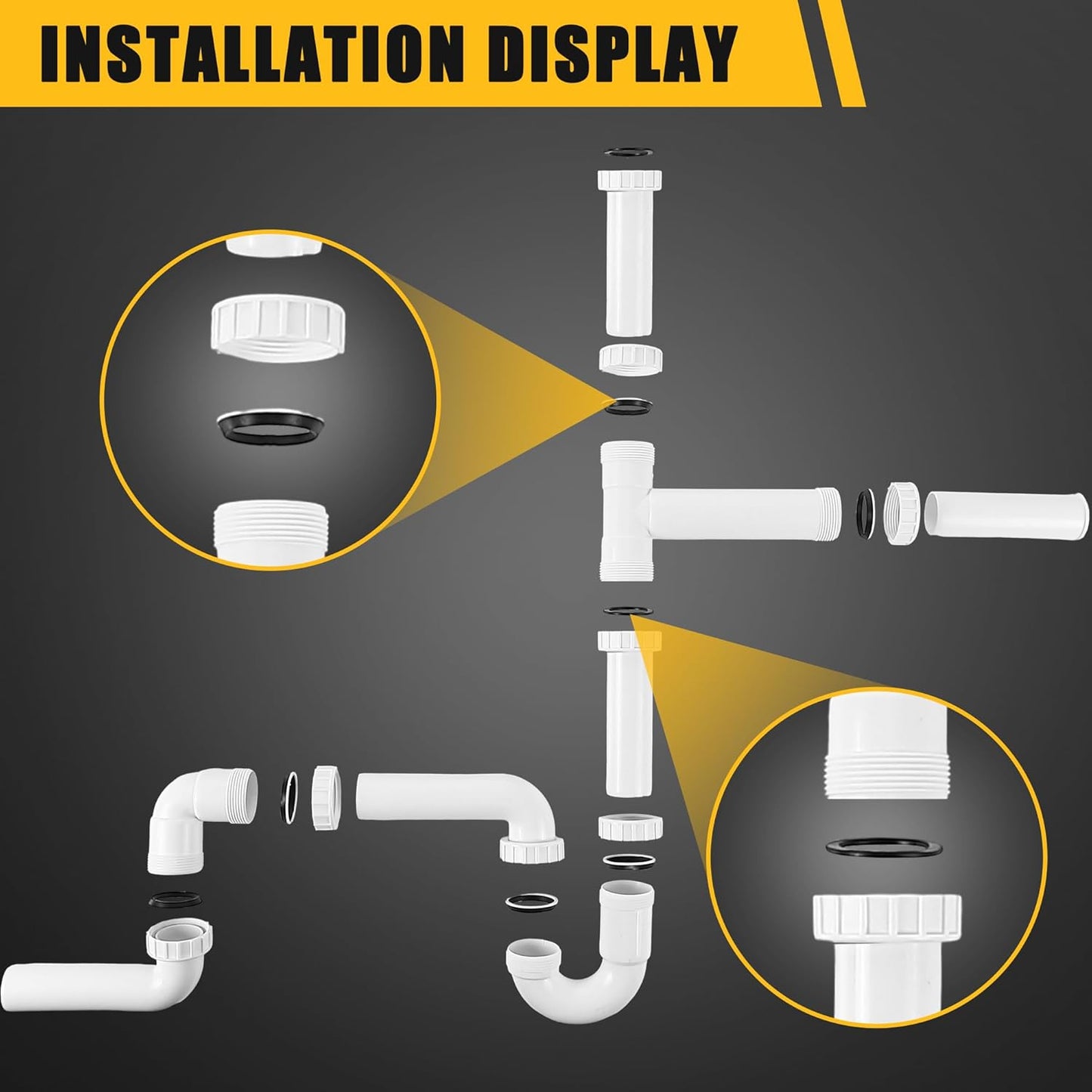 Saillong 27 Pcs Garbage Disposal Installation Kit Complete Kitchen Sink Drain Pipe Kit for Double Bowl Sink, 1-1/2" Plumbing, Simple Install, Leak Proof