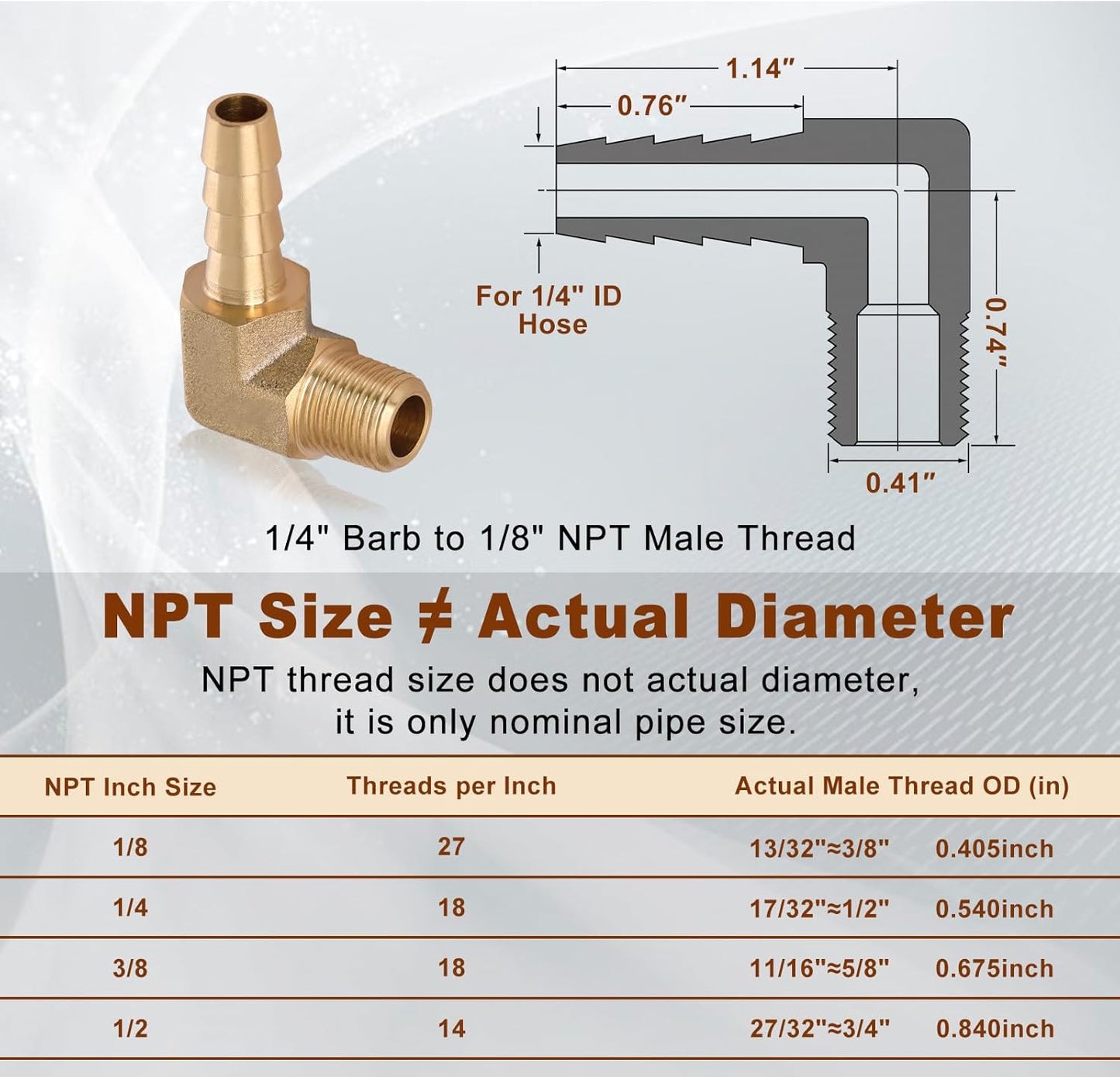 5pcs Brass Hose Barb Fittings 90 Degree Elbow 1/4 Inch Barb to 1/8 Inch NPT Male Thread Air Hose Fittings Adapter Connector Water Fuel Air Line Fittings Elbow Fittings
