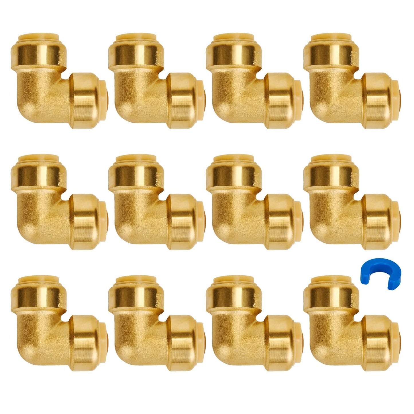 SUNGATOR 1/2 Inch 90 Degree Elbow, Push Pex Elbow 1/2 Inch, No Lead Brass Push-to-Connect Plumbing Fittings for PEX Pipe, Copper, CPVC, with 1 Disconnect Clip, Pack of 12