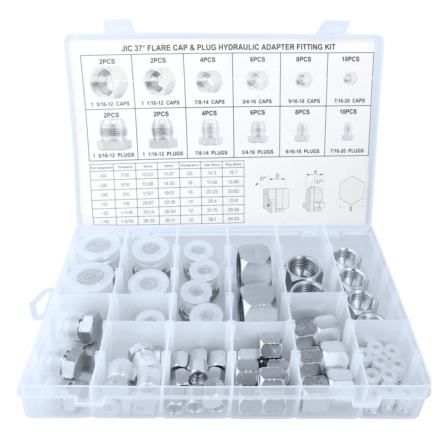 OKBA ORFS & JIC Caps and Plugs Kit,160PCS Hydraulic JIC Plugs and Caps Kit Set Dash Sizes 04 06 08 10 12 16