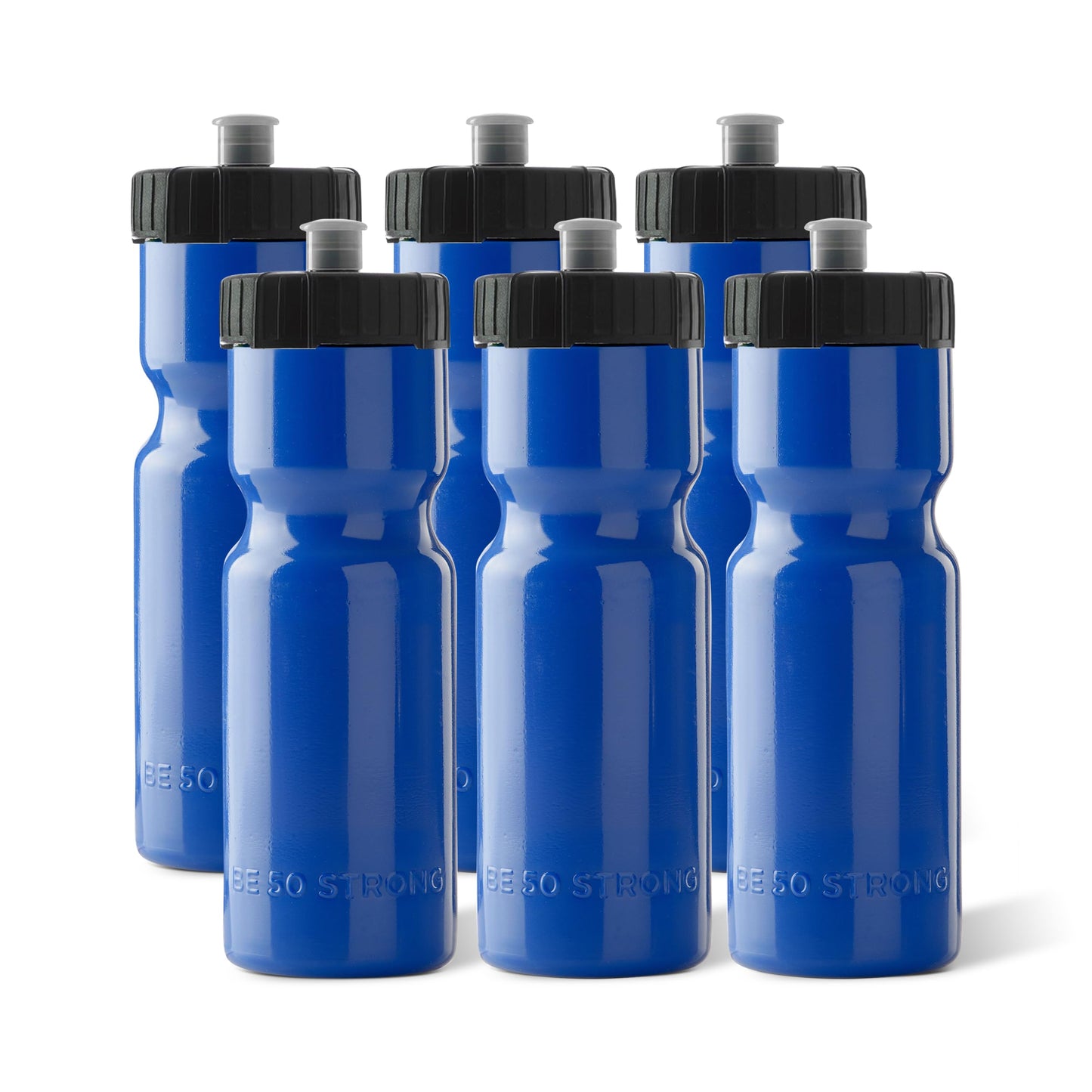 50 Strong Sports Water Bottles – Reusable 22 oz BPA-Free Plastic Bottles with Pull Top Cap – Made in USA – Top Rack Dishwasher Safe – Fits Most Bike Cages Brand