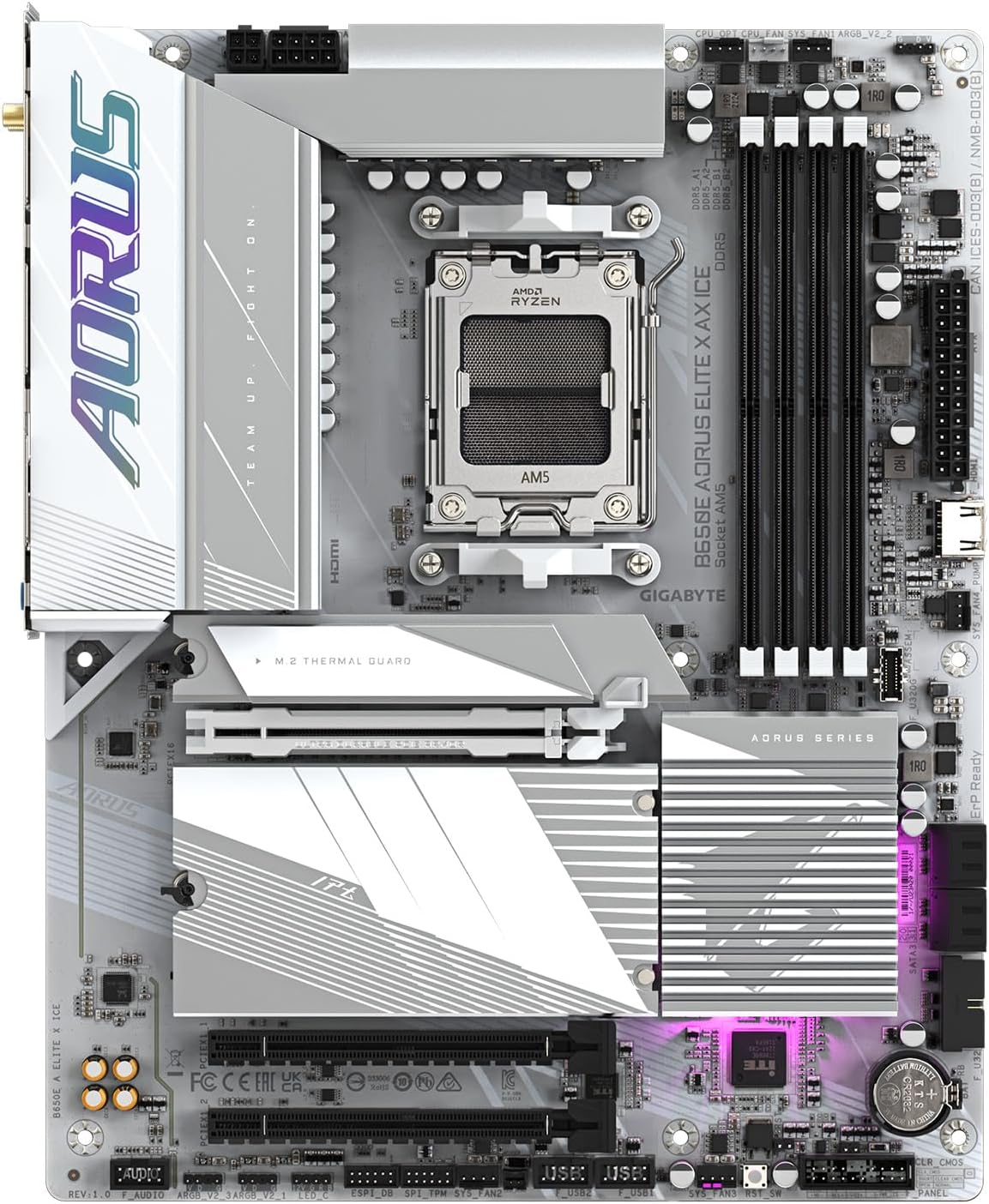 GIGABYTE B650E AORUS Elite X AX ICE AM5 LGA 1718 AMD B650 ATX Motherboard with 5-Year Warranty, DDR5, 3X M.2, PCIe 5.0, USB 3.2 Gen2X2 Type-C, WiFi 6E, 2.5GbE LAN, Q-Flash Plus, EZ-Latch Plus