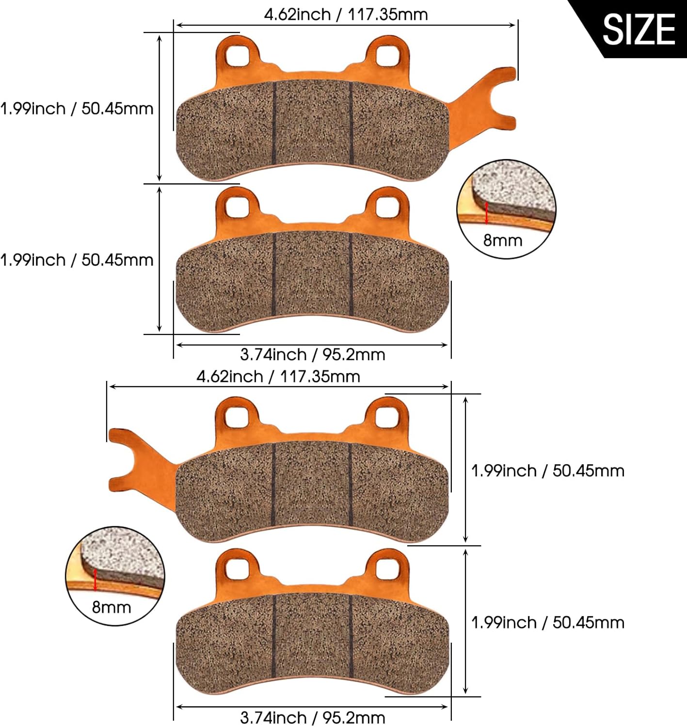 Brake Pads for Can-Am Maverick X3 & X3 Max 4x4 XRS DPS Maverick Sport Trail 800 1000 2017-2025,4 Sets Front & Rear Brake Pads for Can-Am Maverick Turbo Traxter T HD5 HD8 10 Can-Am SxS Defender