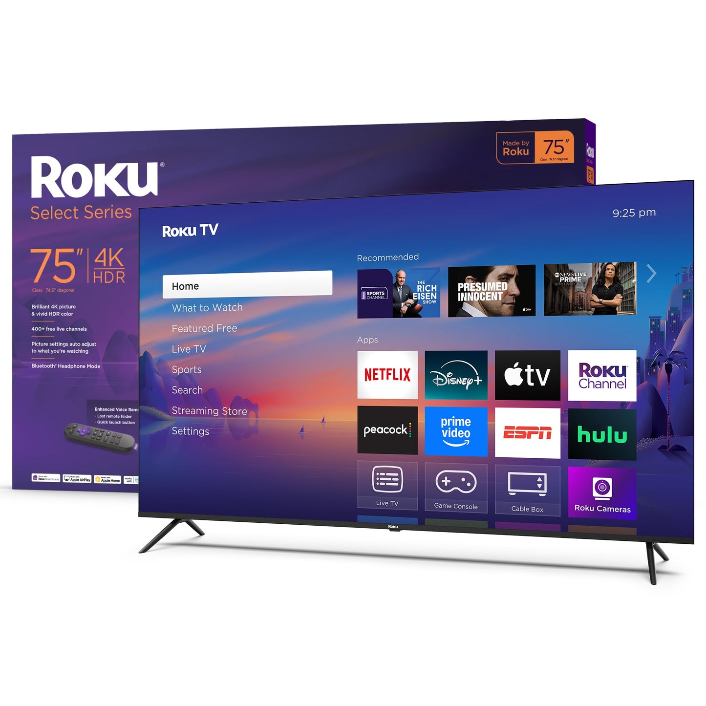 Roku Smart TV 2025 – 50-Inch Select Series, 4K HDR TV – RokuTV with Enhanced Voice Remote – Flat Screen LED Television with Wi-Fi for Streaming Live Local News, Sports, Family Entertainment