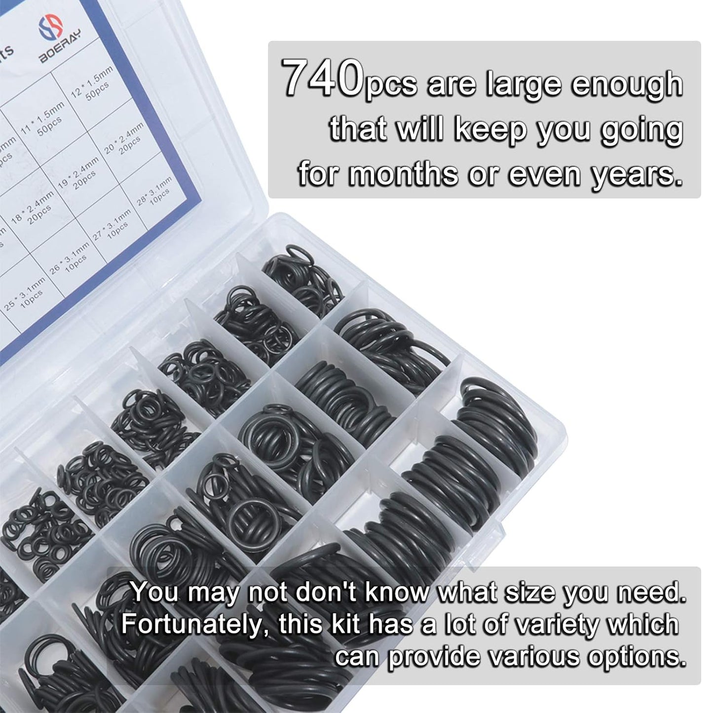 740pc Universal O Rings Assortment in 24 Sizes with 4pc Tools | Rubber O Rings Kit for Faucet Plumbing Automotive Repair | Nitrile Rubber Oring Kit