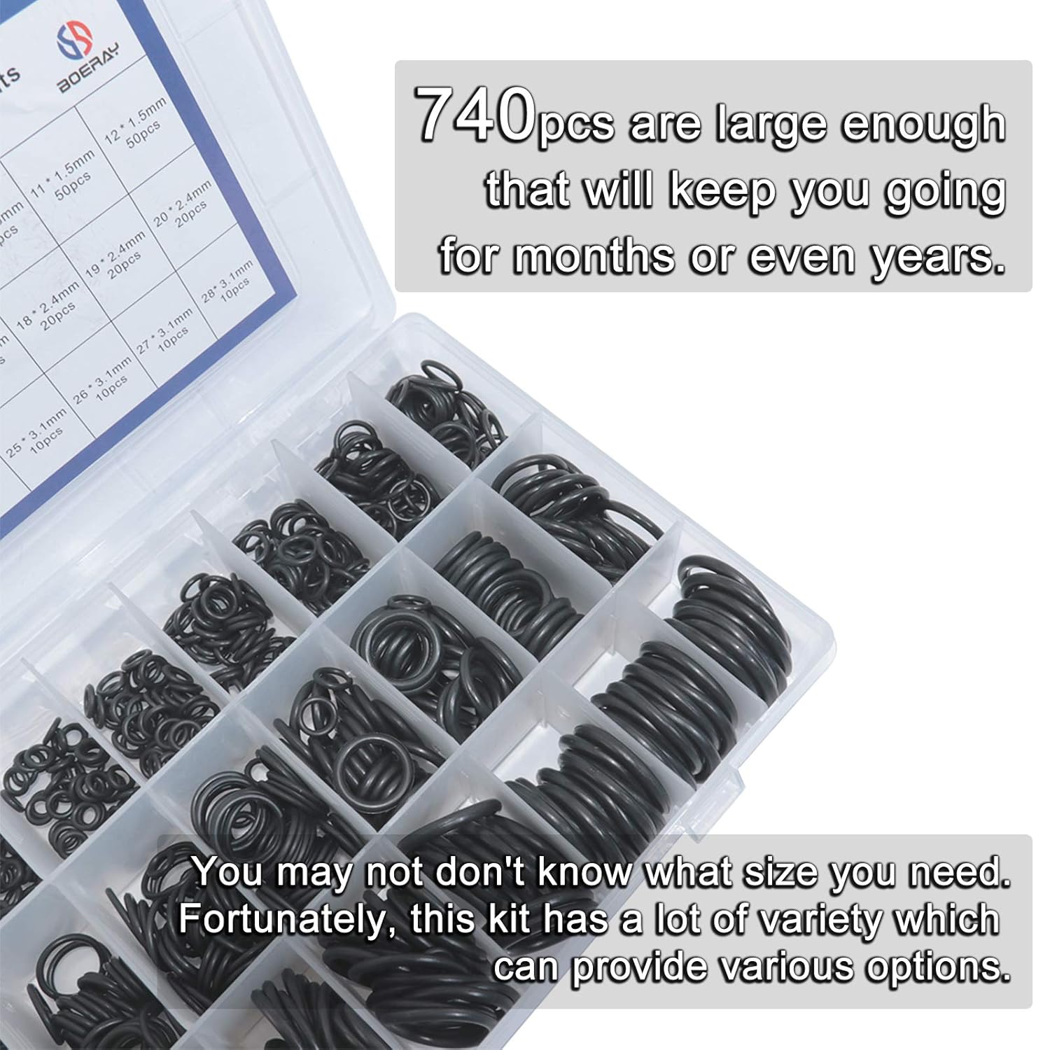 740pc Universal O Rings Assortment in 24 Sizes with 4pc Tools | Rubber O Rings Kit for Faucet Plumbing Automotive Repair | Nitrile Rubber Oring Kit