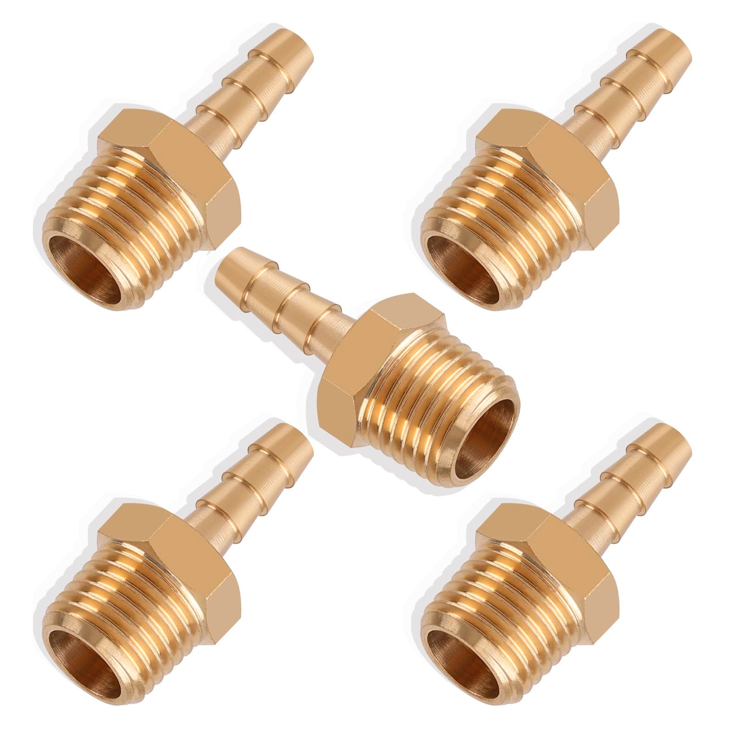 5pcs Brass Hose Barb Fittings 1/4 Inch Barb to 1/8 Inch NPT Male Thread Air Hose Fittings Adapter Connector Water Fuel Air Line Fittings 1/4” Barb × 1/8” NPT Brass Fittings