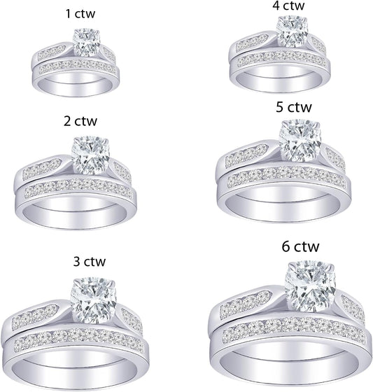 Houston Diamond District Cushion LAB GROWN Diamond and LAB GROWN Diamond Wedding Bridal Set (AAAA Heirloom Quality)