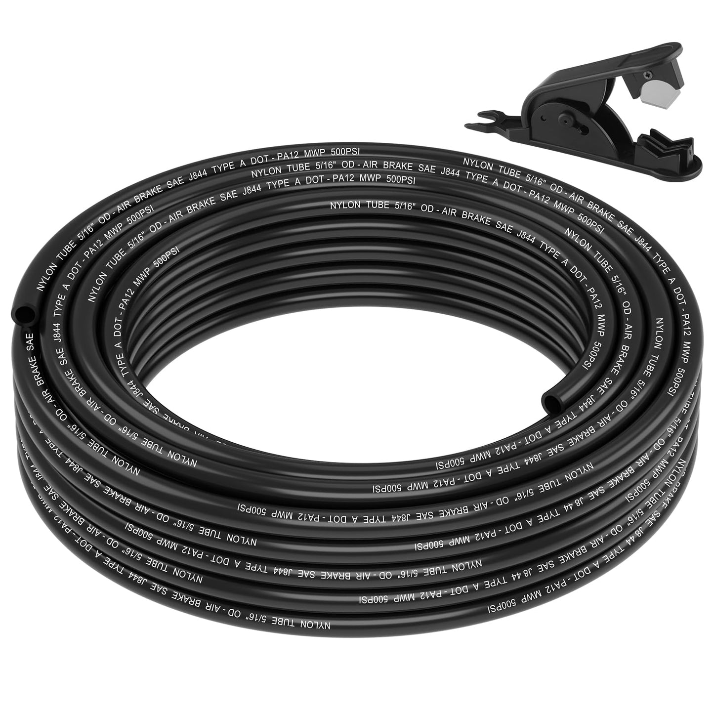 50FT 1/4 DOT Air Line SAE J844 PA12 Nylon Air Hose with Cutter 1/4” OD Pneumatic Tubing DOT Approved 1/4 Air Brake Hose for Air Suspension Kit Truck Trailer Brake System & Fluid Transfer 15.5m