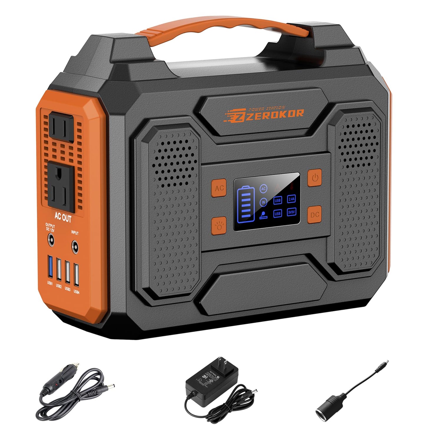 Portable Solar Generator, 300W Portable Power Station with Foldable 60W Solar Panel, 110V Pure Sine Wave 280Wh Lithium Battery Pack with USB DC AC Outlet for Home Use RV Van Outdoor Camping-Orange