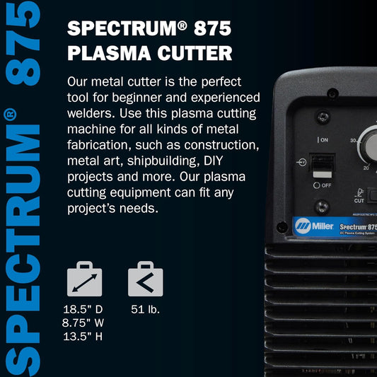 Miller 907583001 Spectrum 875 Plasma Cutter Machine - Plasma Cutting Equipment with XT60 Torch & 50-ft. Cable - Powerful & Compact Plasma Cutters 230/208V 1 PH for 7/8" Mild Steel Cutting (51 lbs)