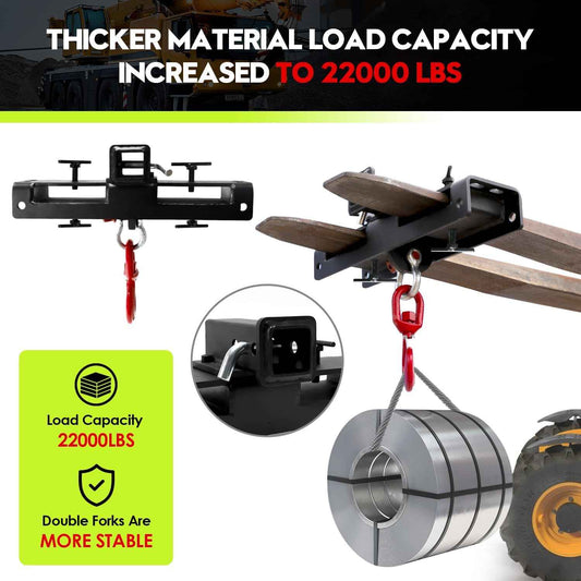 Heavy Duty Forklift Lifting Hook, Fork Lifting Attachment, with Trailer Hitch, Dual Fork Mount for Lifting & Towing Generators, Drums, Machinery, Fit for Standard Forklift/Tractor Forks(MAX 10 Tons)