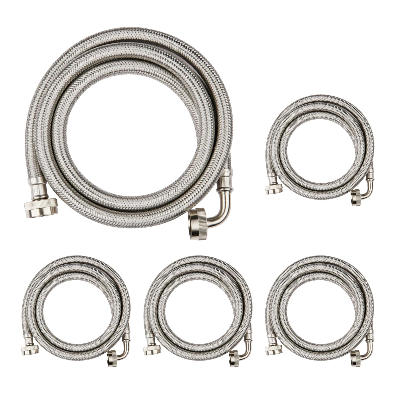 Washing Machine Hoses 4ft, 1 Pack Braided Stainless Steel Washer Hoses with 90 Degree Elbow, Hot and Cold Washer Supply Line, Universal Flexible Laundry Machine Hose for All Washing Machine