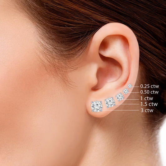 Houston Diamond District IGI Certified LAB GROWN Round Cut Diamond Stud Earrings for Women 4 Prong Screw Back Ultra Premium Collection (E-F Color, VS1-VS2 Clarity)