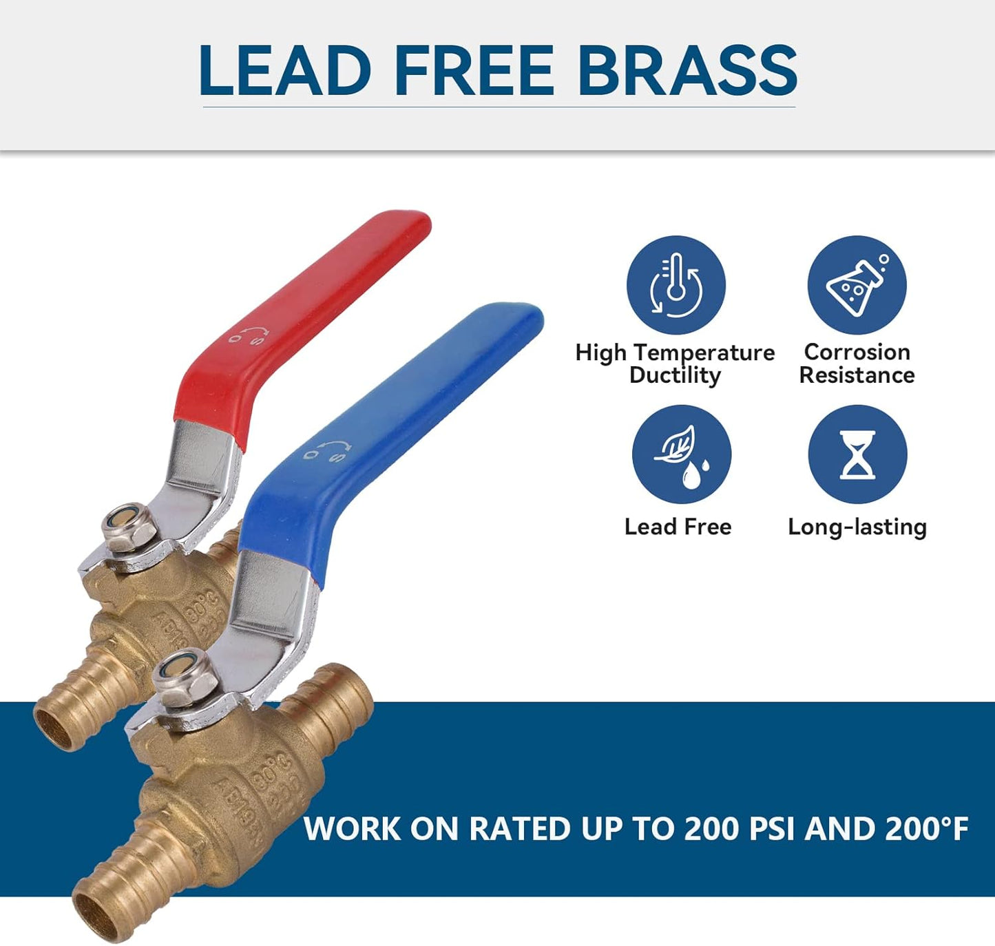 10 Pack 1/2 Inch PEX Shut Off Valve,1/4 Inch Turn Full Port Ball Valves,Hot (Red) Cold (Blue) Water Shut-off Stop Valve,Pex Brass Ball Valves