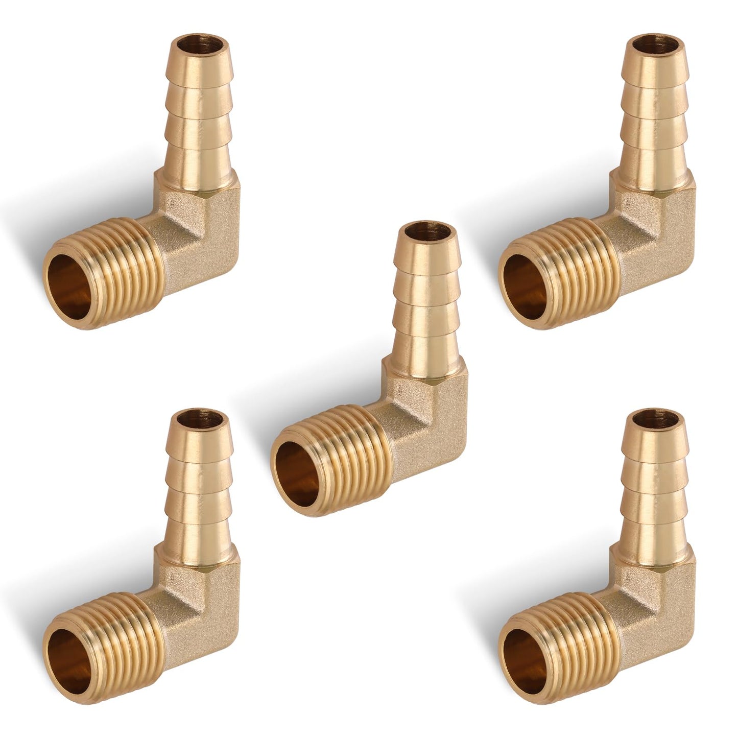 5pcs Brass Hose Barb Fittings 90 Degree Elbow 1/4 Inch Barb to 1/8 Inch NPT Male Thread Air Hose Fittings Adapter Connector Water Fuel Air Line Fittings Elbow Fittings
