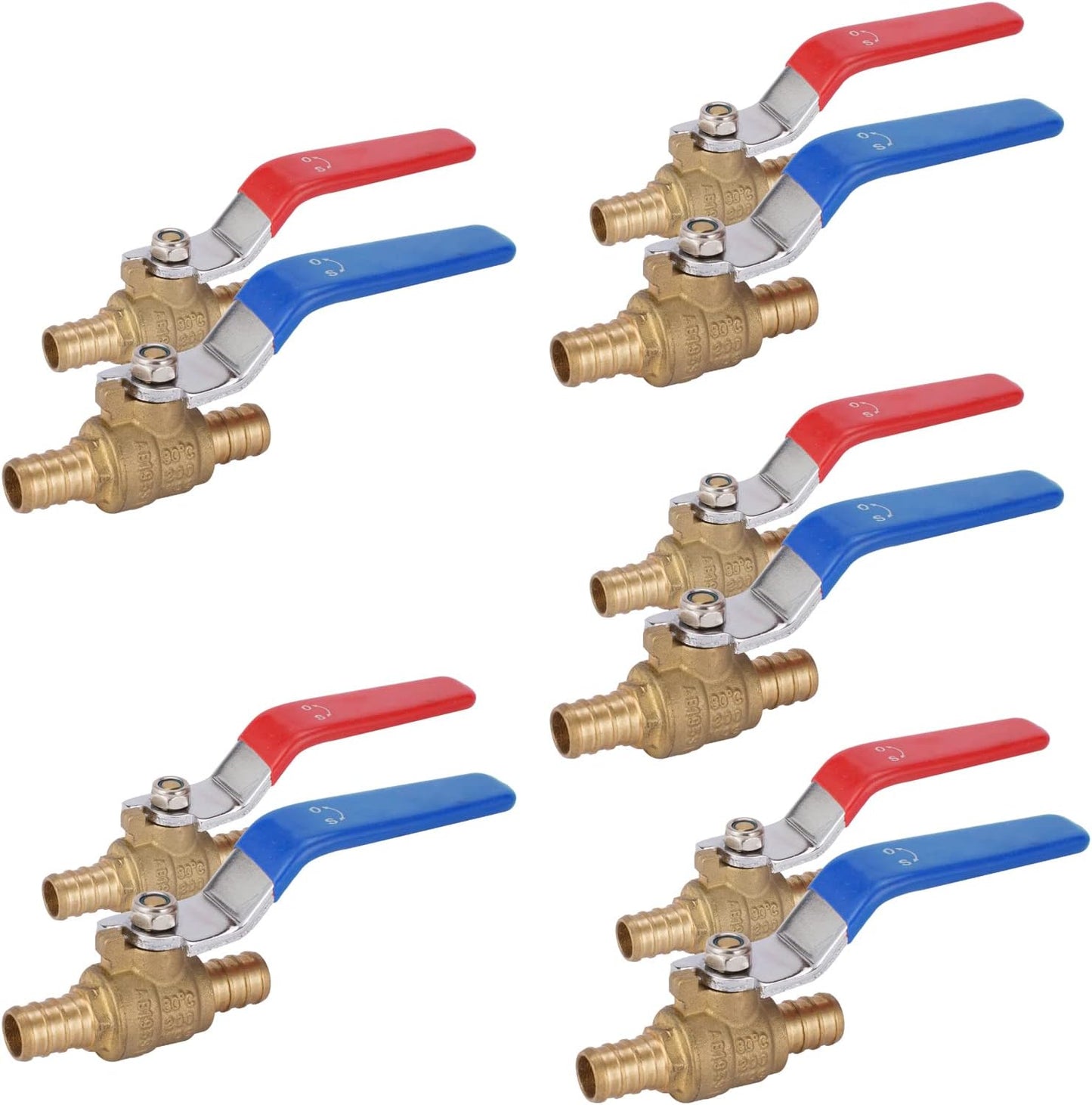 10 Pack 1/2 Inch PEX Shut Off Valve,1/4 Inch Turn Full Port Ball Valves,Hot (Red) Cold (Blue) Water Shut-off Stop Valve,Pex Brass Ball Valves