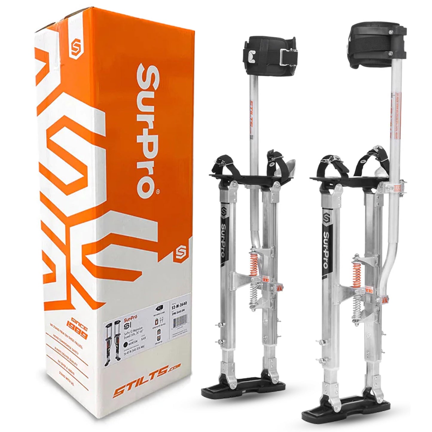 SurPro Double-Sided Drywall Stilts, Magnesium Base, 26” - 40” Height, QuadLock Contractor-Grade Stilts with Patented Flexion Foot System (S2X-M-2640) for Drywallers, Painters, Stilts Drywall