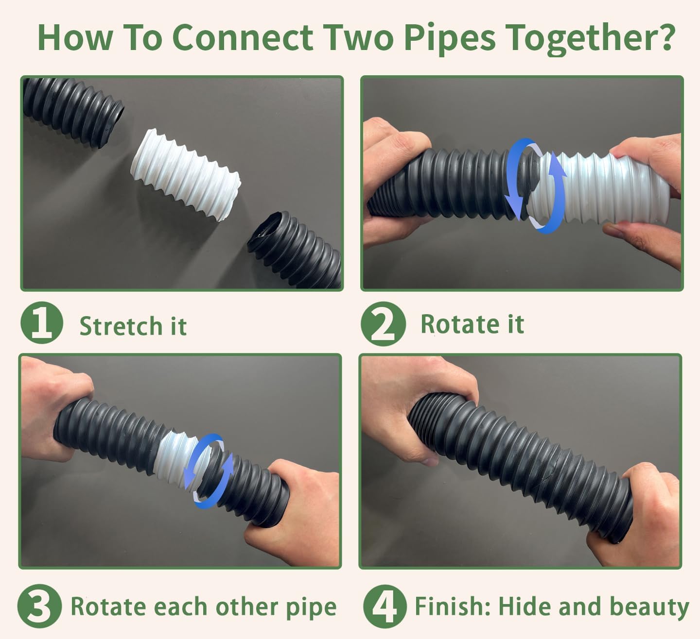 NAACOO Extra 8 Ft Flexible Pipe with Connector - 2 Inch Diameter, Use for Catch Basin's Other Side Drainage or Splicing