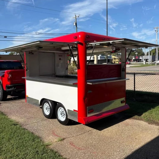 Food Truck, Stainless Steel Food Trailer Equipped with a Full Set of Kitchen Equipment, Hot Dog Cart, Smoothie, Coffee, Juice bar, Ice Cream Cart, Catering Trailer for Festivals & Business