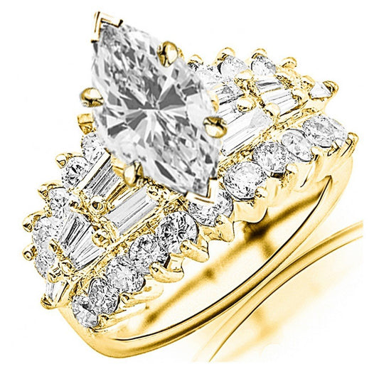 14K White Gold 4-8 Carat LAB GROWN DIAMOND Exquisite Prong Set Bageutte And Round Marquise Cut Diamond Engagement Ring (G-H Color VS2-SI1 Clarity 2 Ct Center)…