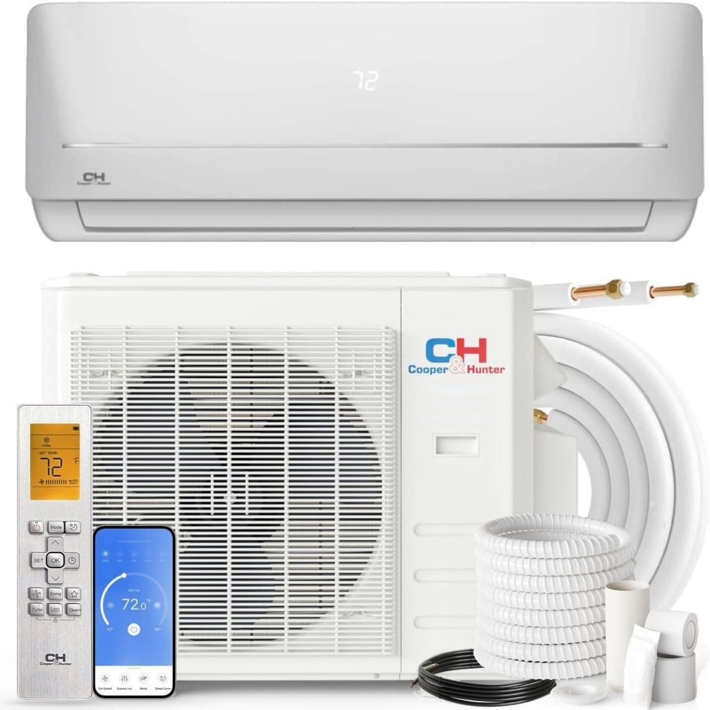 Cooper & Hunter 9,000 BTU 115V Single Zone Wall Mount Ductless Mini Split Air Conditioner & Heat Pump – 21.5 SEER2 – 16FT Installation Kit – R-410A Refrigerant Pre-Charged – Inverter