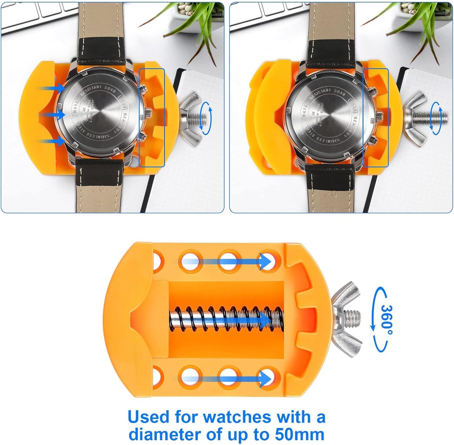 JOREST Watch Battery Replacement Tool Kit, Watch Wrench Back Remover for Rotate Open Watch Cover, Watch Case Opener Set with Watch Back Remover Holder, Only for Grooved Watches