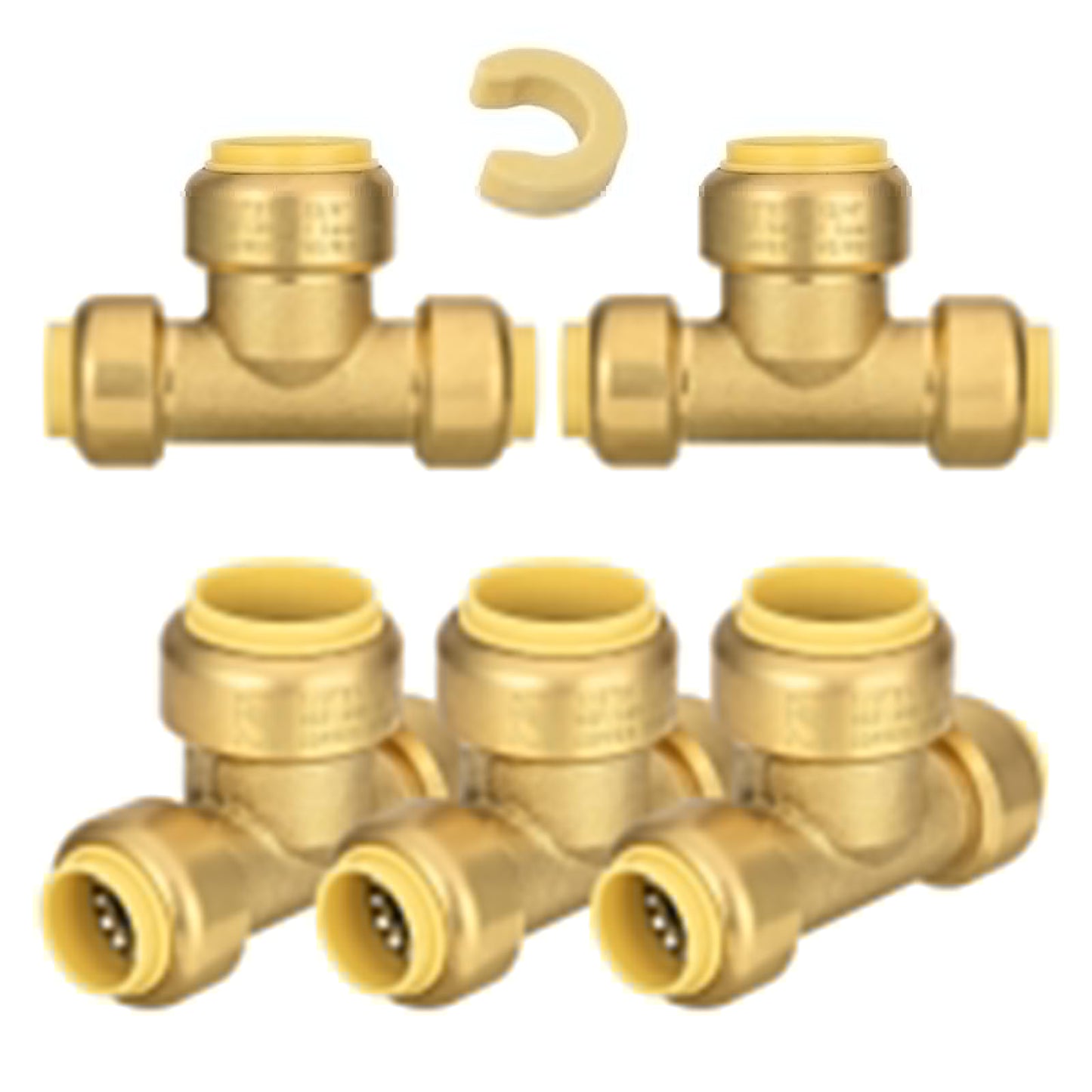 5-Pack Niikappu Pushfit Tee, 3/4"x3/4"x1/2" PEX Brass Push-fit Tee, Push to Connect Plumbing Fittings for PEX, Copper, CPVC, with Disconnect Clip(PF127-5)