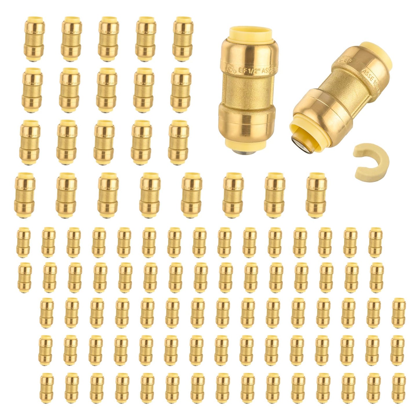 5-Pack Niikappu Push Fit Fittings, 3/4" x 3/4" Brass Plumbing Fittings to Connect PEX, Copper, CPVC, Brass Straight Coupling With Disconnect Clip(PF008-5Pack)